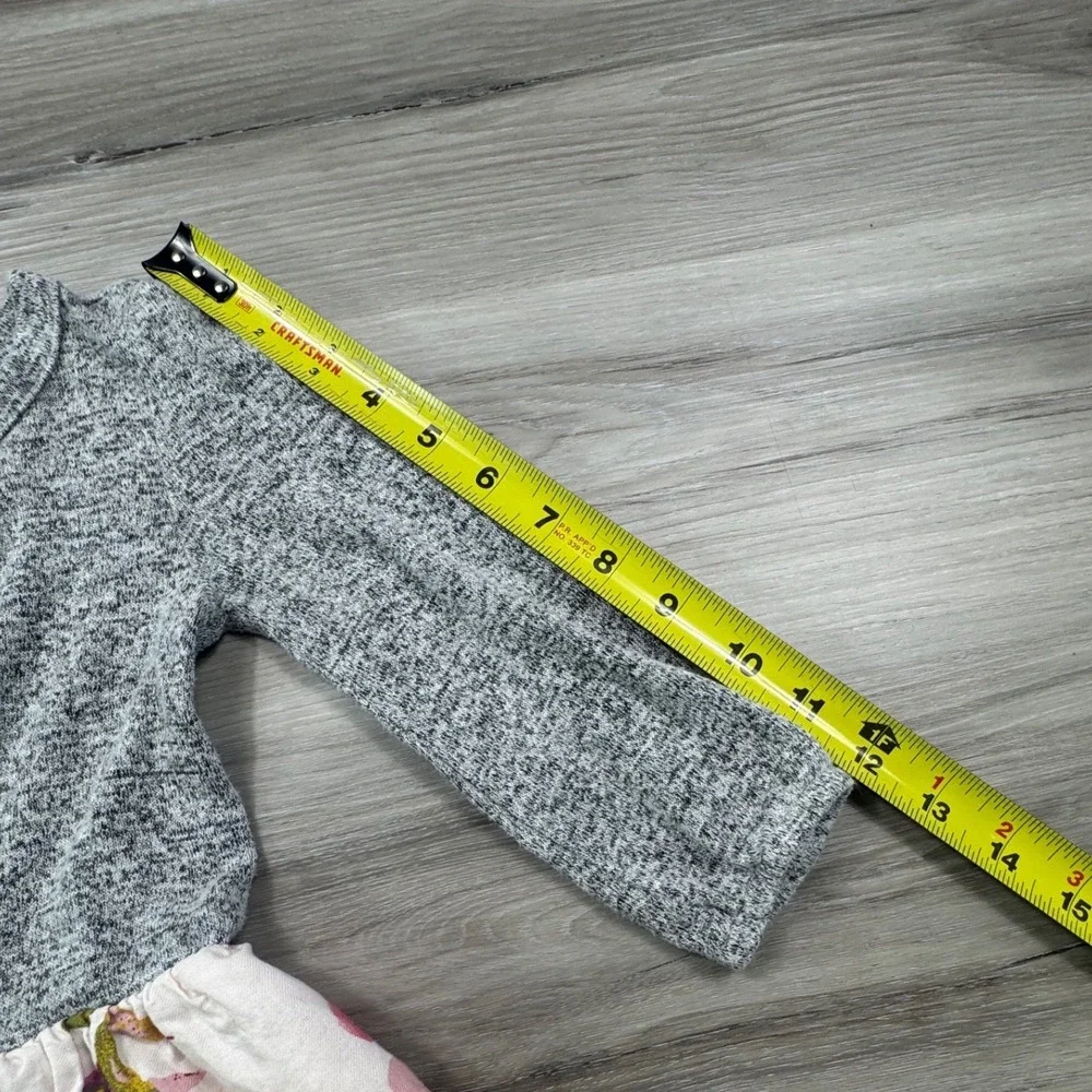 Gap Toddler Girls Long Sleeve Floral Mixed‎ Media Dress Grey Pink Yellow Size 3T